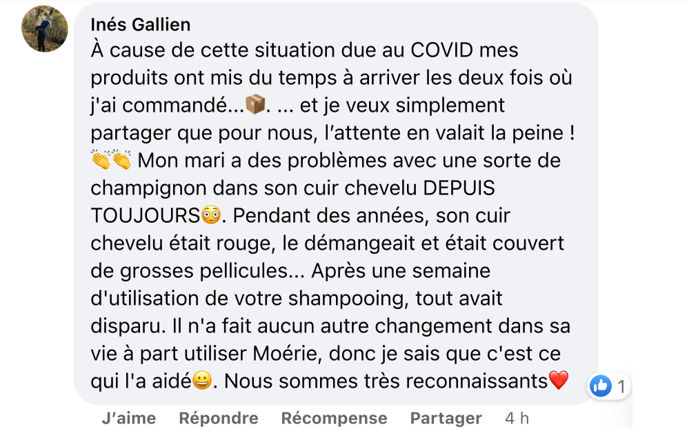 Facebook comment review about this moerie product