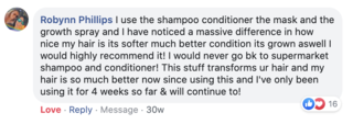 Facebook comment review about this moerie product