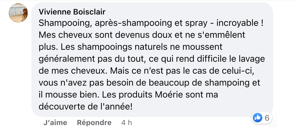 Facebook comment review about this moerie product