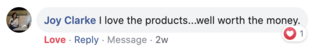 Facebook comment review about this moerie product