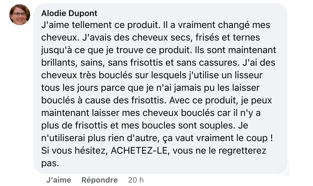 Facebook comment review about this moerie product