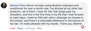 Facebook comment review about this moerie product